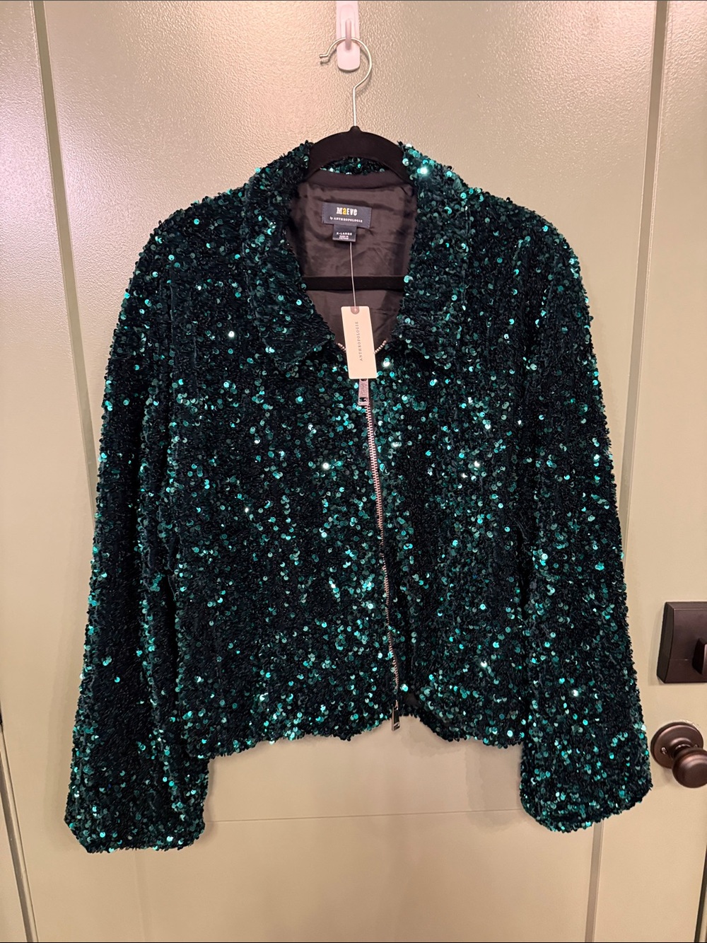Anthropologie Emerald Green Sequin Jacket